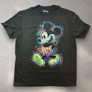 Disney Mickey Mouse Graphic‎ T-Shirt Mens Large Black Multi Color Scribble Art